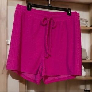 B Famous NYC Women’s Hot Pink Textured Shorts Size 2X Elastic Waist Drawstring